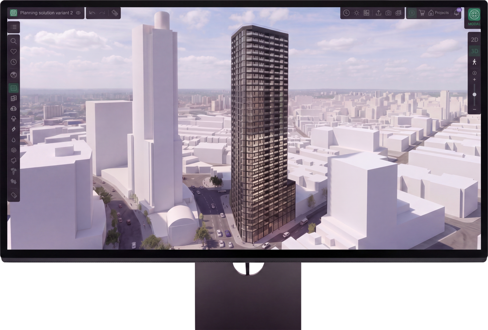 MODAL design tool rendering a tower within its urban context